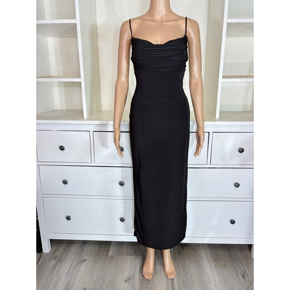2 Saints Maxi Dress Women Small Black Open Back Cowl Neck Strappy Bodycon